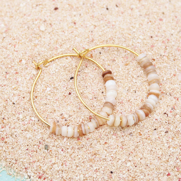 White Bead Hoop Earrings