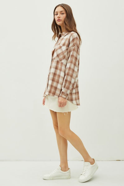 Light Weight Brown Plaid Flannel Shirt