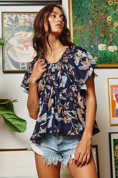 Botanical Printed Open Back Top