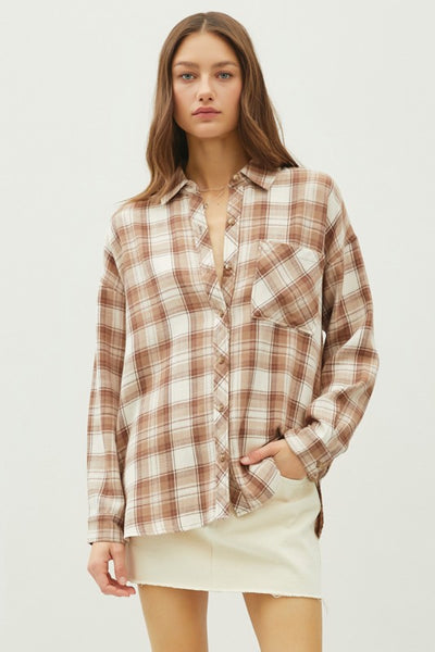Light Weight Brown Plaid Flannel Shirt