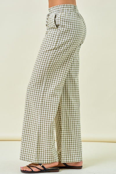 Gingham Wide Leg Elastic Pants