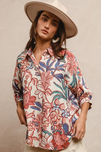 Oversized Floral Print Button Up