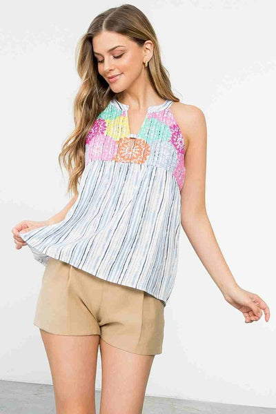 Boho Striped Embroidered Top