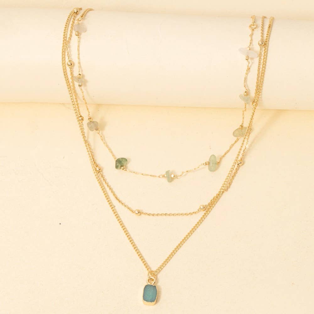 Mixed Stones + Pendant Chains Necklace