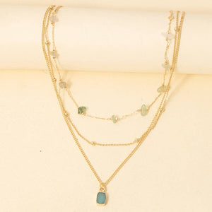 Mixed Stones + Pendant Chains Necklace