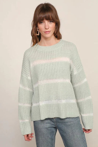 Mint Striped Knit Sweater