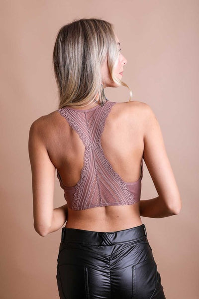 Seamless Front Lace Racerback Bralette- Roseclay