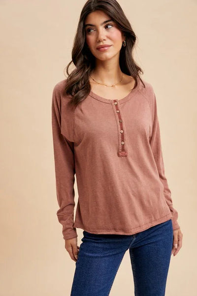 Garment Dye Raglan Sleeve Henley