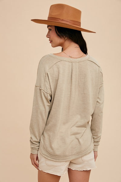 Washed Raw Hem Henley Tee