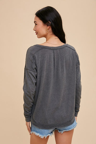 Washed Raw Hem Henley Tee