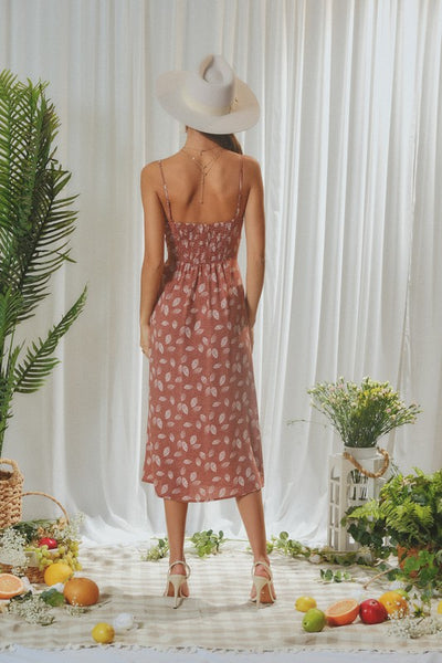 Dusky Rose Leaf Print Dress