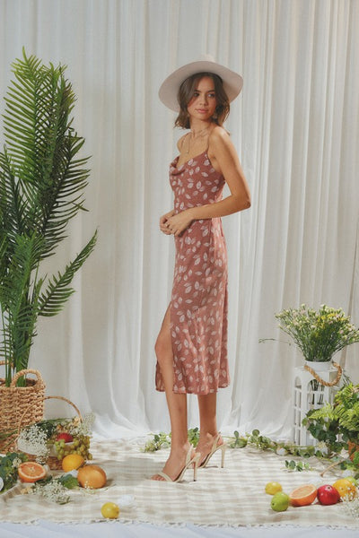 Dusky Rose Leaf Print Dress