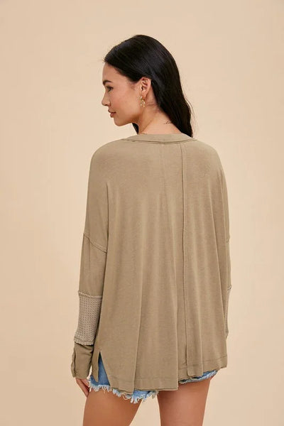 Contrast V Neck Long Sleeve Shirt