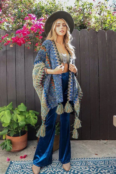 Cobalt Crochet Patterned Ruana