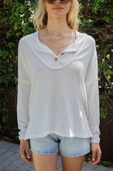 White Button Relax Henley Top
