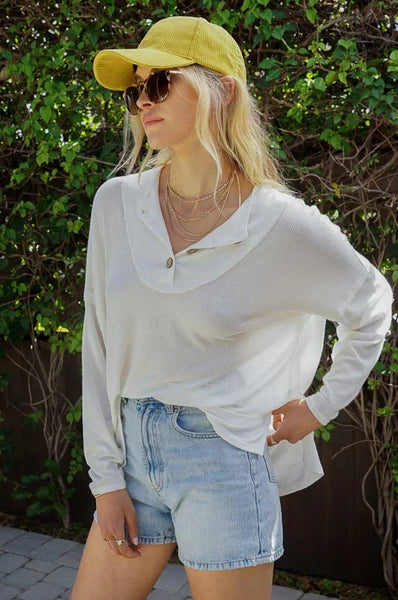 White Button Relax Henley Top