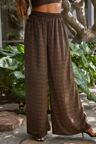 Abstract Satin Wide Leg High Rise Pants