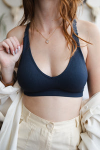 Seamless Lace Racerback Bralette-Blue