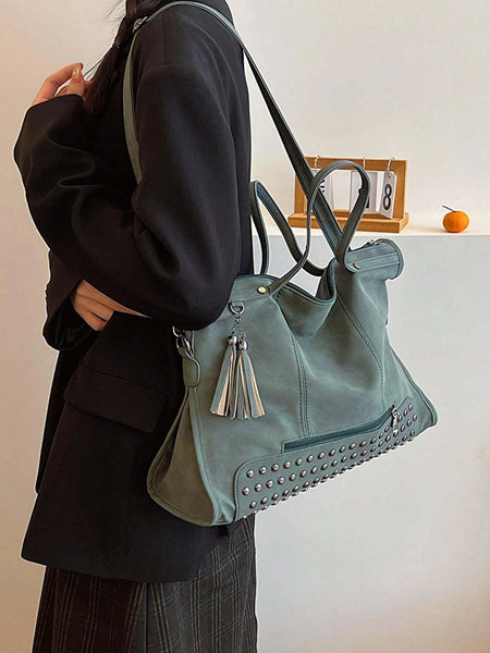 Sage Green Studded Tote Bag