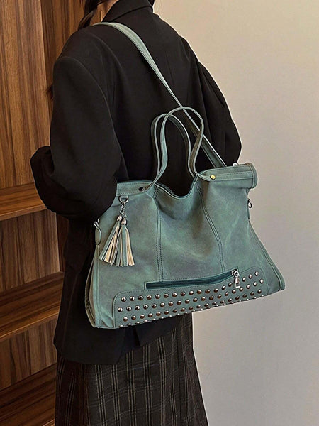 Sage Green Studded Tote Bag