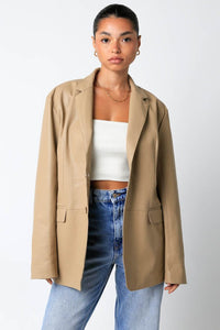 Woven Faux Leather Jacket