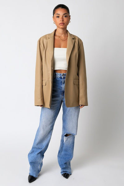 Woven Faux Leather Jacket