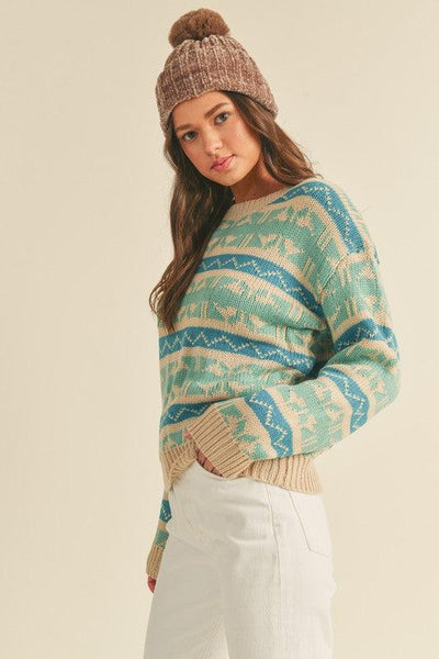 Abstract Stripe Pattern Knit Sweater