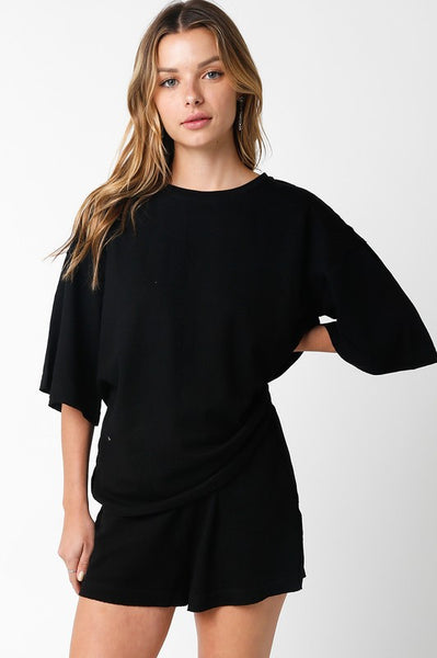 Black Ribbed Crewneck Top