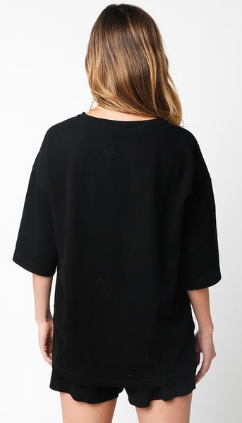 Black Ribbed Crewneck Top