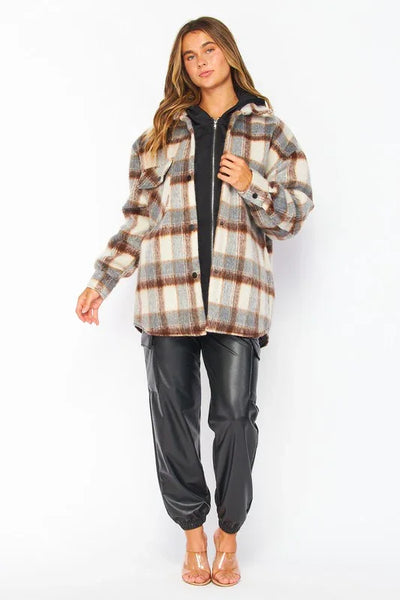 Soft Wool Plaid Hoodie Shacket