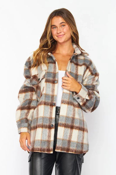 Soft Wool Plaid Hoodie Shacket