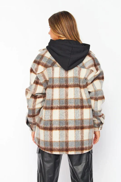 Soft Wool Plaid Hoodie Shacket