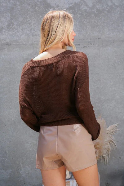 Chocolate Long Sleeve Knit Sweater