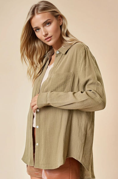 Olive Textured Cotton Shirt