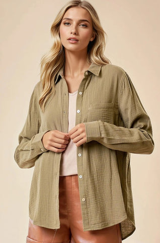 Olive Textured Cotton Shirt