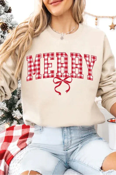 Plaid 'Merry' Graphic Sweatshirt