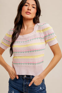 Square Neck Blossom Sweater Top