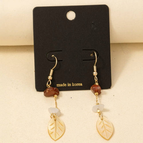 Pearl + Chip Dangle Leaf Earrings
