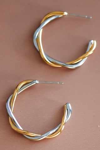 18k Waterproof Two Toned Hoops