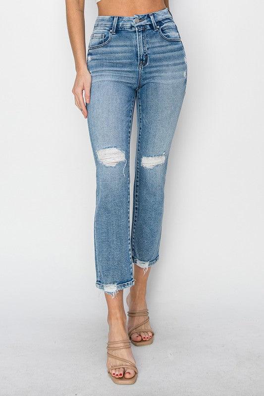 High Rise Distressed Straight Jeans - Hope Boutique Shop