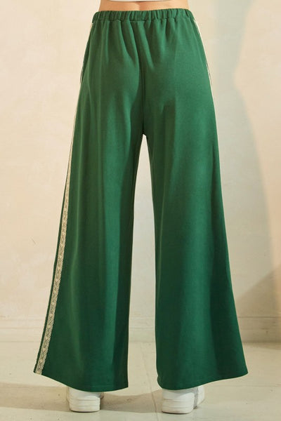 Lace Striped Elastic Waist Terry Sweatpants