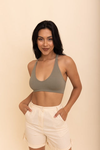 Seamless Lace Racerback Bralette-Olive