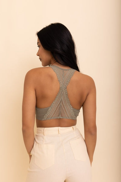 Seamless Lace Racerback Bralette-Olive