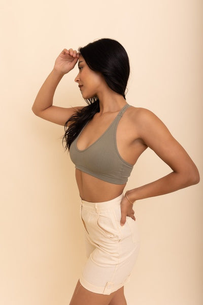 Seamless Lace Racerback Bralette-Olive