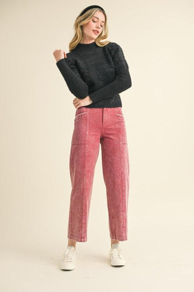 Mock Neck Puff Shoulder Sweater