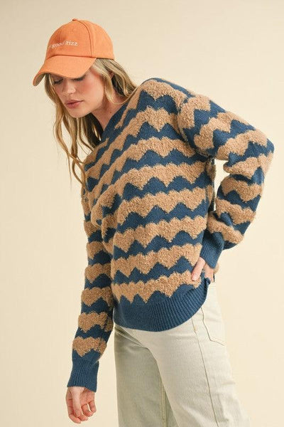 Fuzzy Teal Combo Sweater