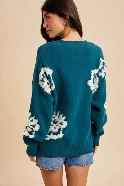 Intarsia Floral Knitted Sweater