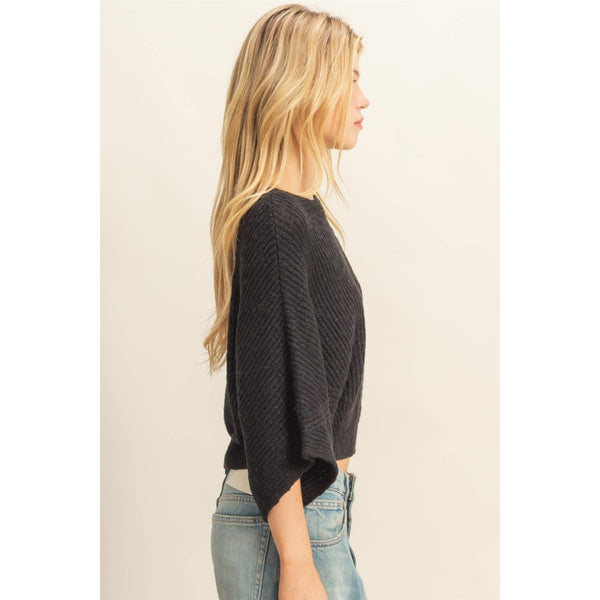 Boat Neck Knit Sweater-Black