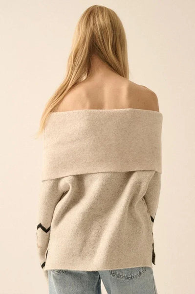 Alpine Knit Off-shoulder Foldover Sweater