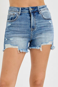 Medium Washed Frayed Denim Shorts